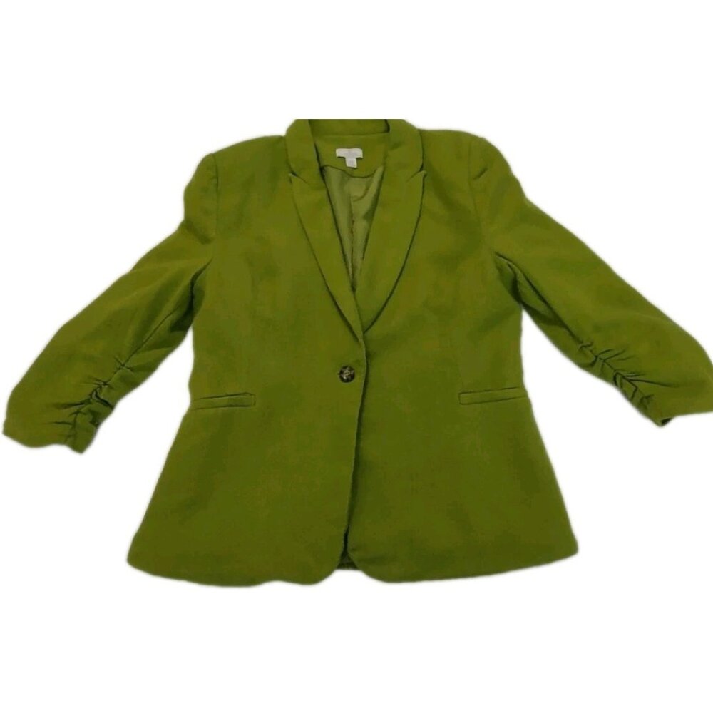 JL Jules & Leopold Linen/Rayon Blend Blazer Jacket M  Green Lemon 3/4 Sleeve